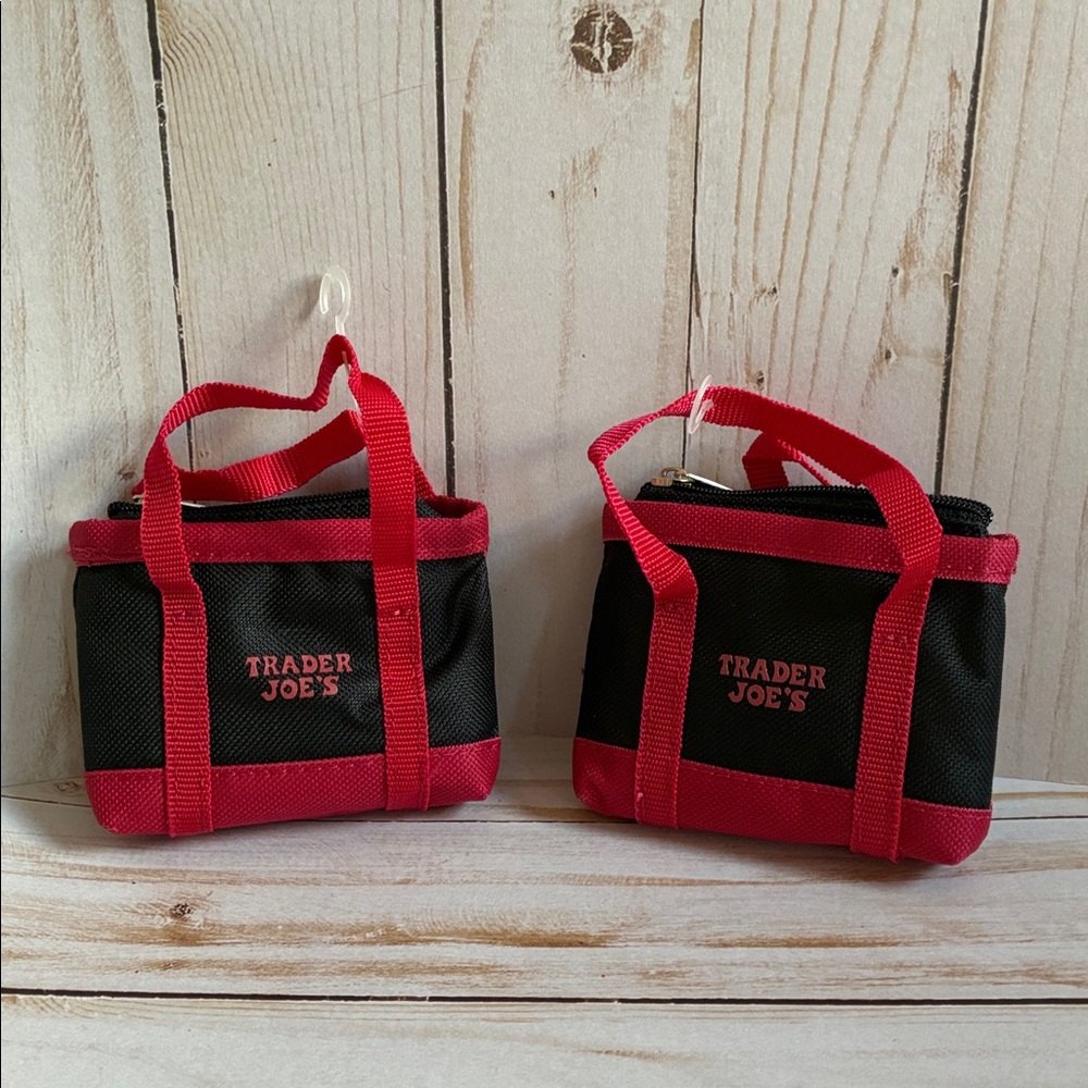 Trader Joe's 2 Pack Mini Micro Totes with reusable grocery bag inside red+black